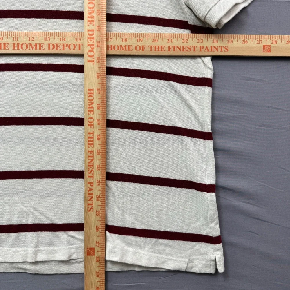Express Classic Polo Men XXL Cream Burgundy Striped Short Sleeve Lion Logo Shirt